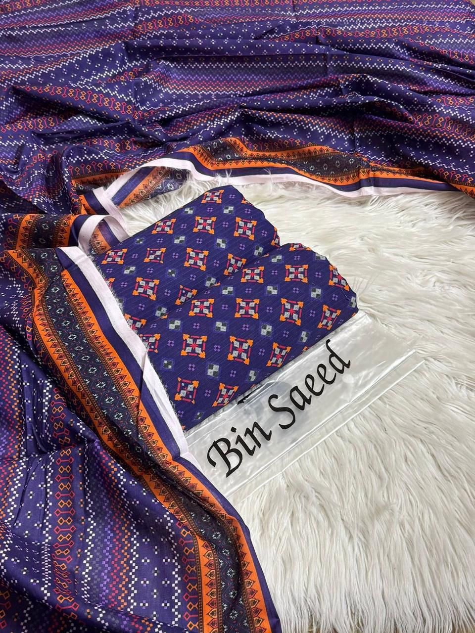 Bin Saeed Unstitched Lawn 3Piece D-006