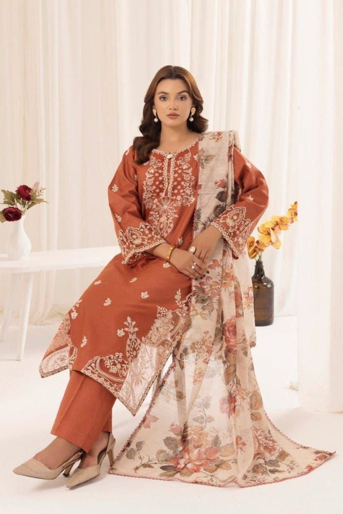 Luxury Lawn Embroidered 3Piece D-001