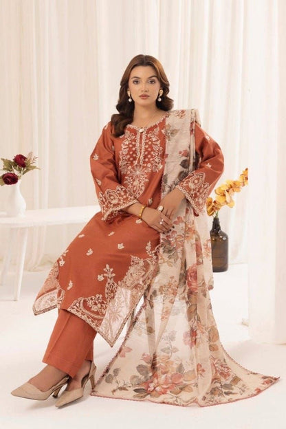 Luxury Lawn Embroidered 3Piece D-001