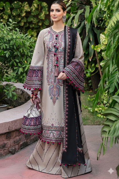 Luxury Lawn Embroidered 3Piece D-002