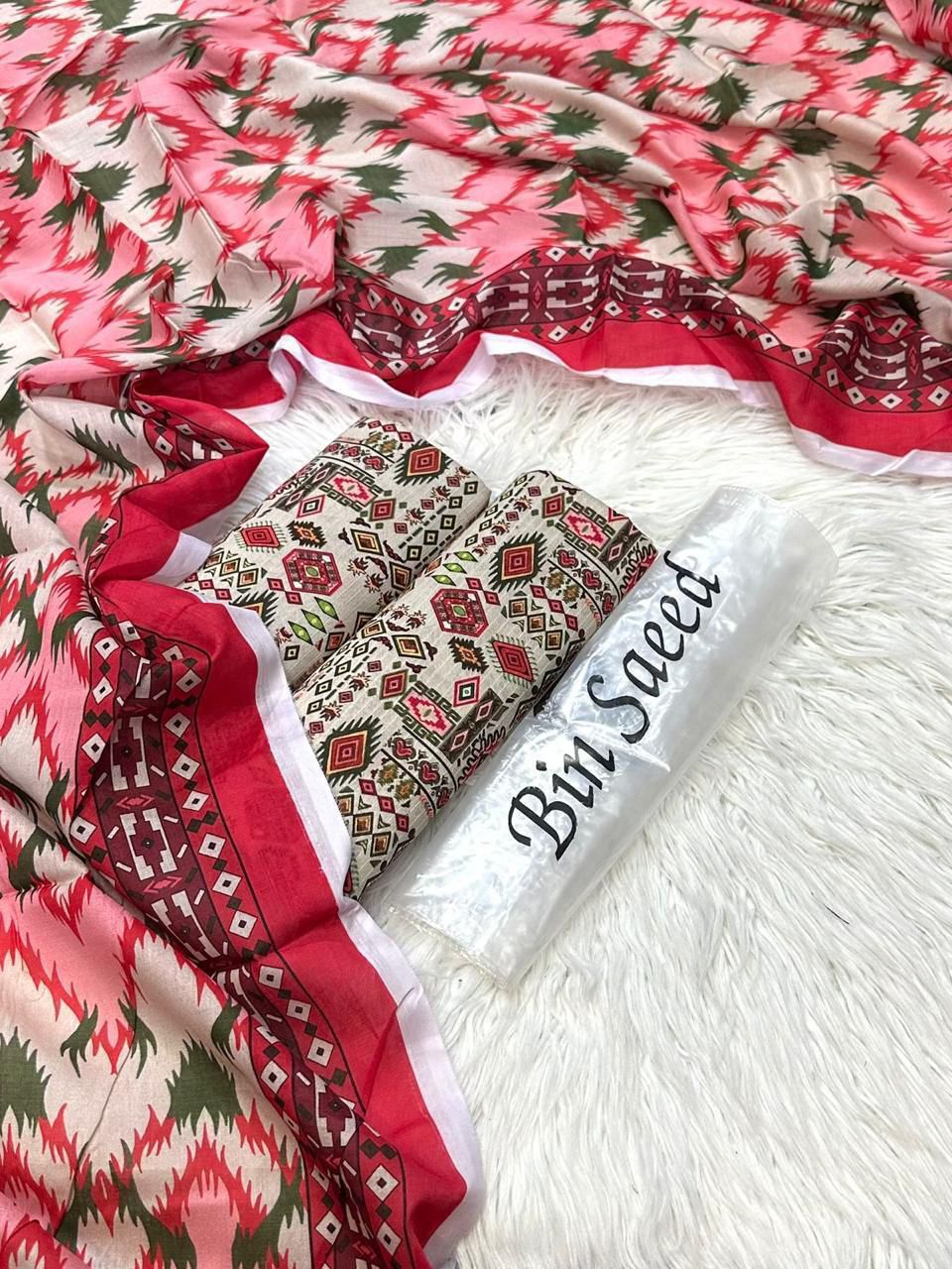 Bin Saeed Unstitched Lawn 3Piece D-003