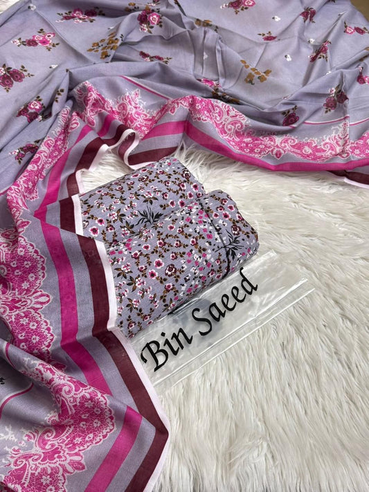 Bin Saeed Unstitched Lawn 3Piece D-004