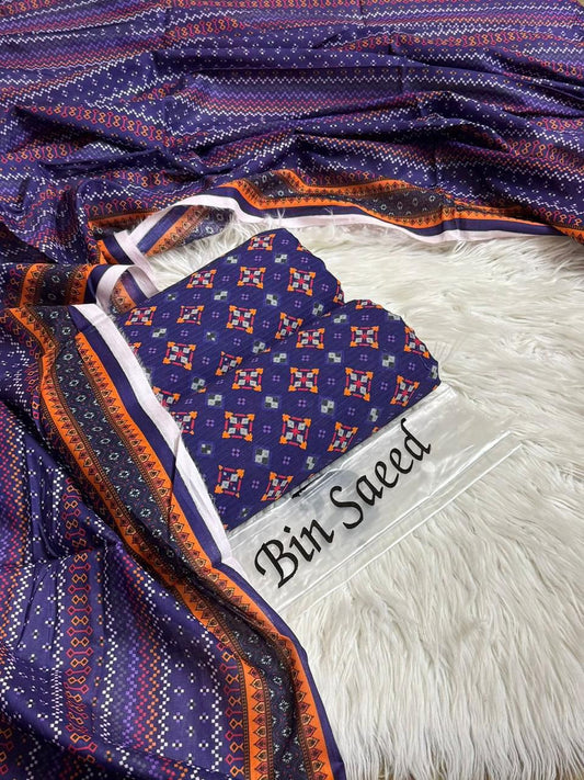 Bin Saeed Unstitched Lawn 3Piece D-006