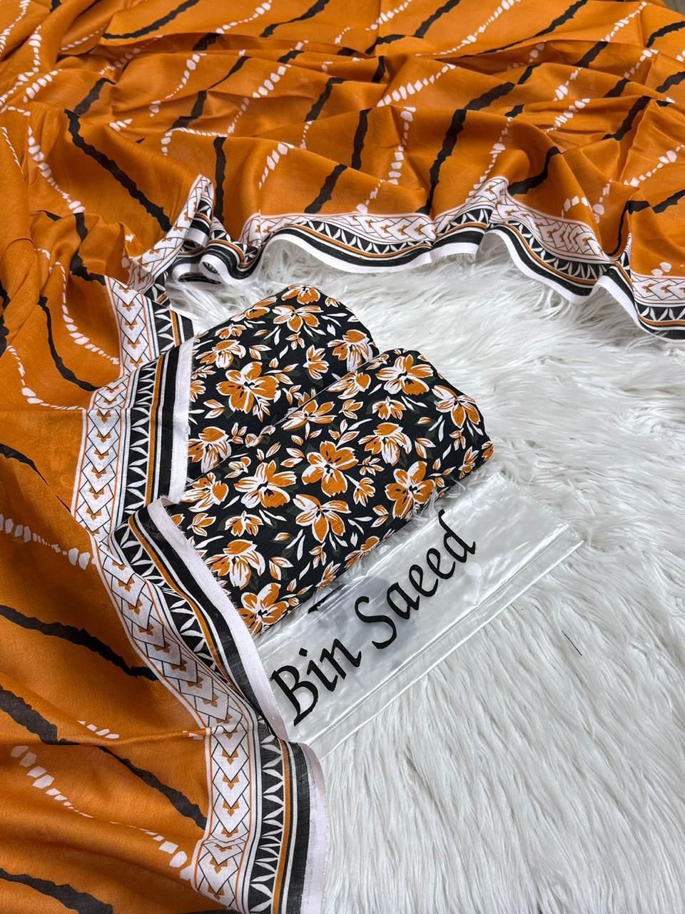 Bin Saeed Unstitched Lawn 3Piece D-007