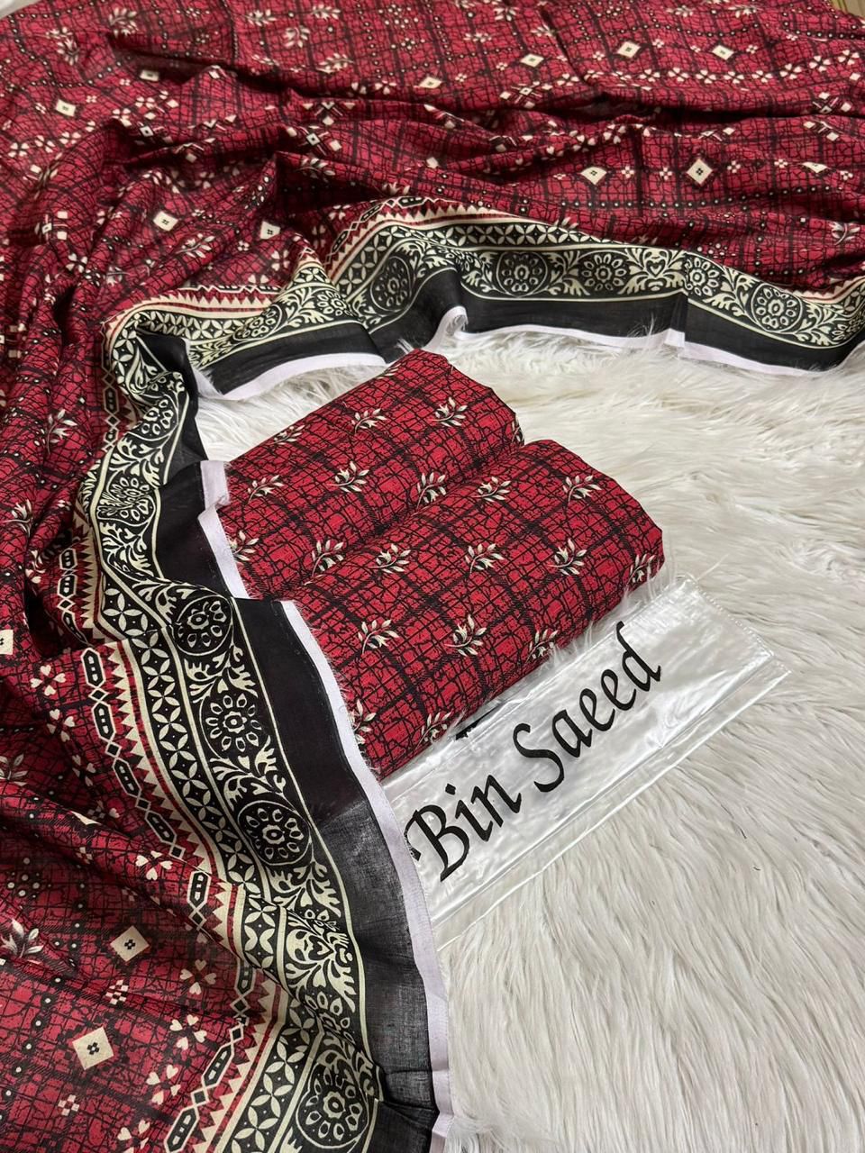 Bin Saeed Unstitched Lawn 3Piece D-011