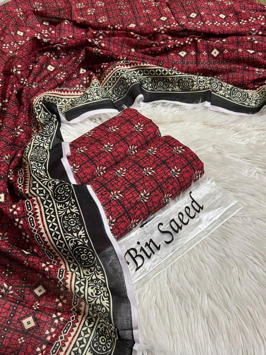 Bin Saeed Unstitched Lawn 3Piece D-011