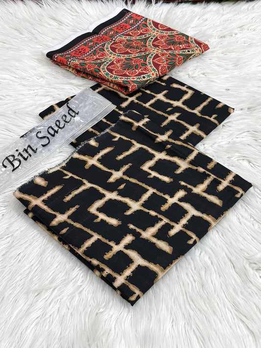 Bin Saeed Unstitched Lawn 3Piece D-018